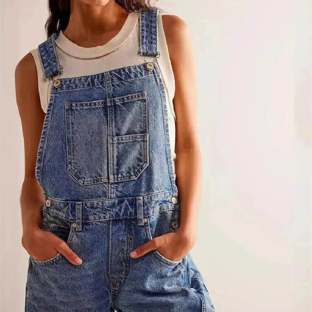 Women's Loose Denim Overalls Jumper – Casual Bib Suspender Jeans Jumpsuit with Pockets | Streetwear