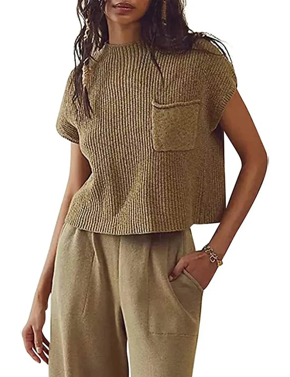 Women Knitted short Sleeve Pullover Tops for women