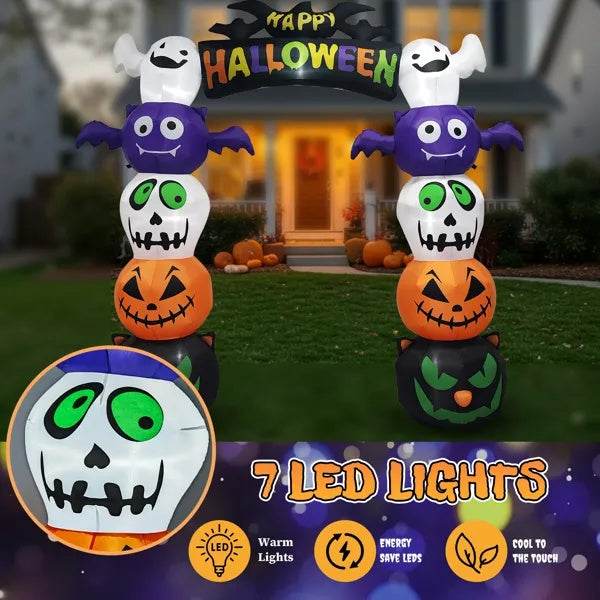 8.2 FT Cute Halloween Inflatables Pumpkin Archway Outdoor Decoration, Giant Blow Up Yard Arch Decorations With Built-in LED Lights For Holiday Party Front Yard Lawn Garden Decor