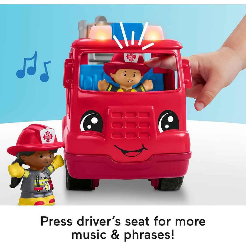 Fisher-Price Little People Toddler Toy Fire Truck Musical Push-Along Vehicle with 2 Figures for Pretend Play Ages 1+ Years 🍁 All In One Marketplace Canada