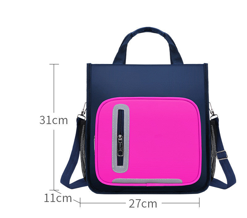 Kids Colour-Contrast Nylon School Backpack – Lightweight Children's Bag with Panda Patch (Blue, Red, Green)