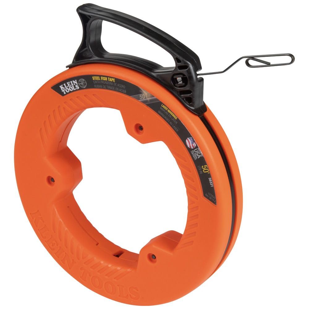 Klein Tools 56331 50-Foot Electrical Fish Tape, Steel Wire Puller with Double Loop Tip, Optimized Housing and Handle, 1/8-Inch,Orange/Black 🍁 All In One Marketplace Canada