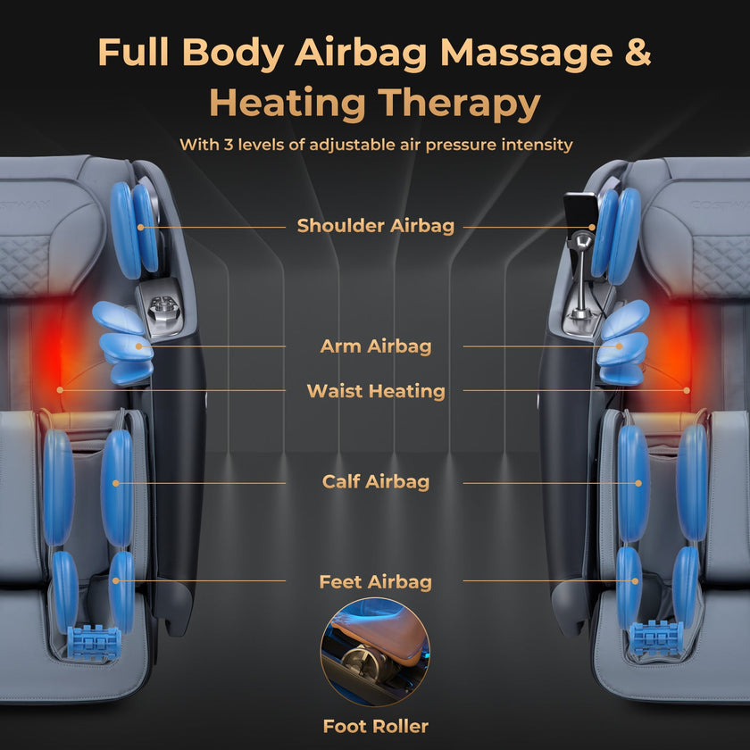 Mega Sale-Costway-Premium 3 Level Zero Gravity Full SL Track, Massage Chair With Heat- Dual Foot Rollers-Intelligent Body Scan With Shiatsu Rollers-JL10029WL