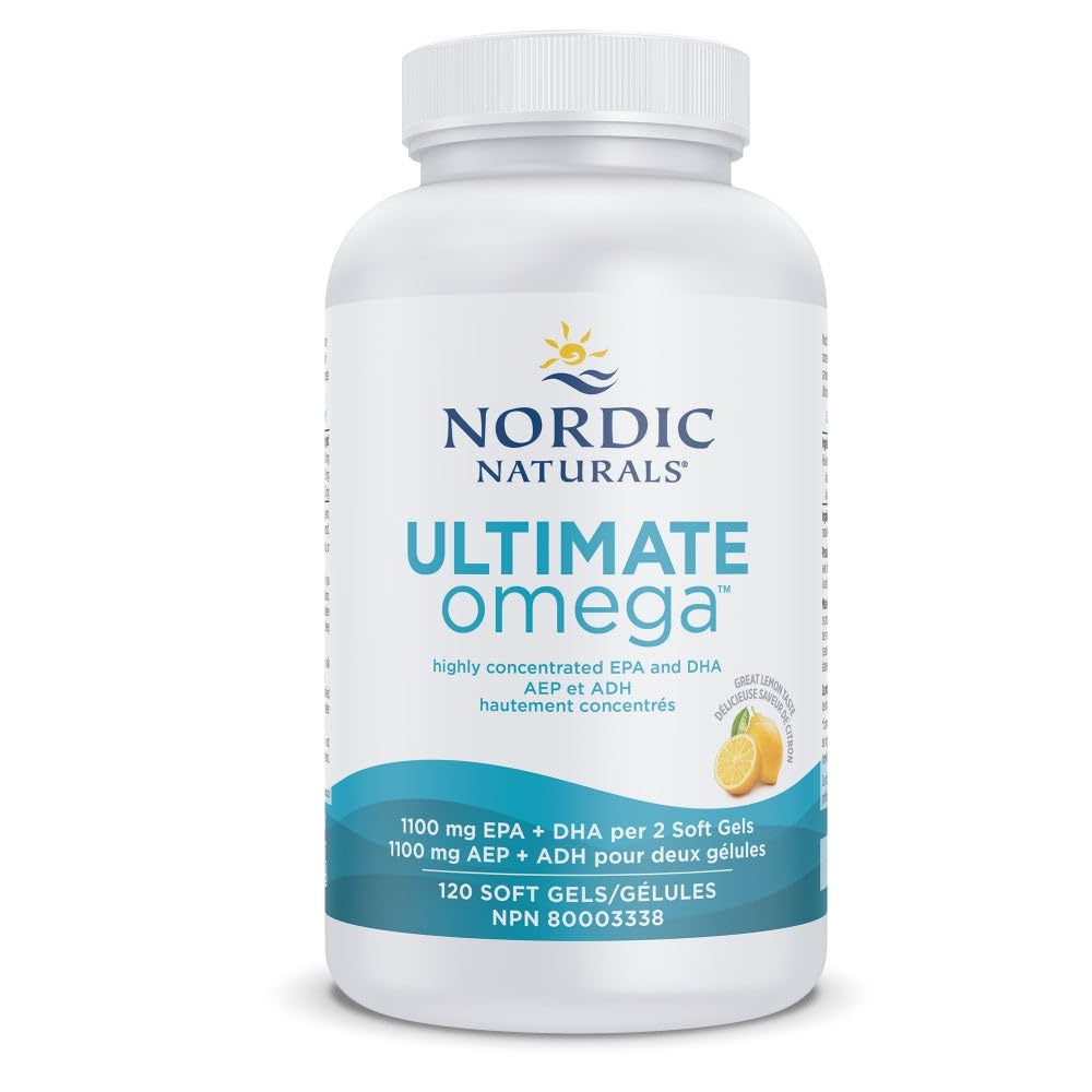 Nordic Naturals Ultimate Omega SoftGels - Omega-3 Supplement, Concentrated Fish Oil With More DHA and EPA, Supports Heart Health, Brain Development and Overall Wellness, Lemon, 120 Count 🍁 All In One Marketplace Canada