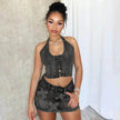 Chic Denim 2 piece Denim Skirt set Jean 2 piece set for Women Sleeveless crop top and Skirt