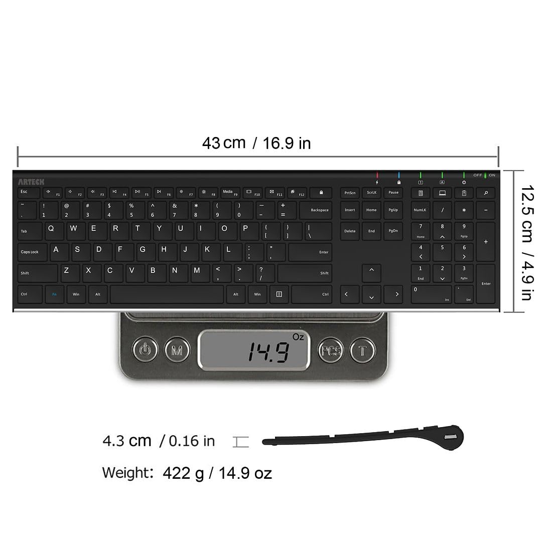 Arteck 2.4G Wireless Keyboard Stainless Steel Ultra Slim Full Size Keyboard with Numeric Keypad for Computer/Desktop/PC/Laptop/Surface/Smart TV and Windows 10/8/ 7 Built in Rechargeable Battery 🍁 All In One Marketplace Canada