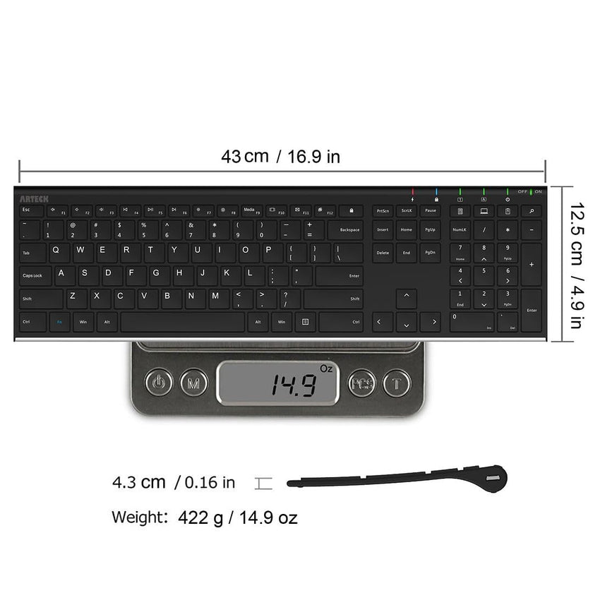 Arteck 2.4G Wireless Keyboard Stainless Steel Ultra Slim Full Size Keyboard with Numeric Keypad for Computer/Desktop/PC/Laptop/Surface/Smart TV and Windows 10/8/ 7 Built in Rechargeable Battery 🍁 All In One Marketplace Canada