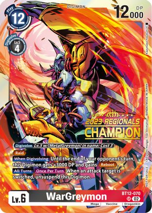 WarGreymon (2023 Regionals Champion) (BT12-070) - Across Time