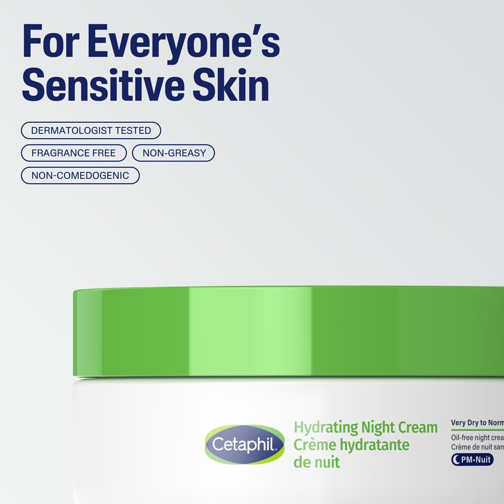 Cetaphil Hydrating Night Cream, Anti-Aging Face Moisturizer with Hyaluronic Acid & Olive Oil, Pro-Vitamin A, C & E, 24Hr Intense Hydration, Dermatologist Tested, 48g 🍁 All In One Marketplace Canada