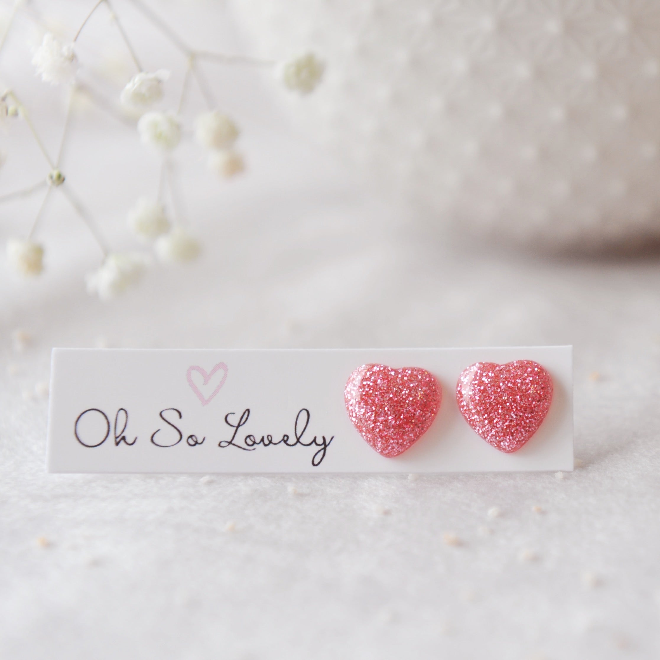 Glitter Heart Stud Earrings