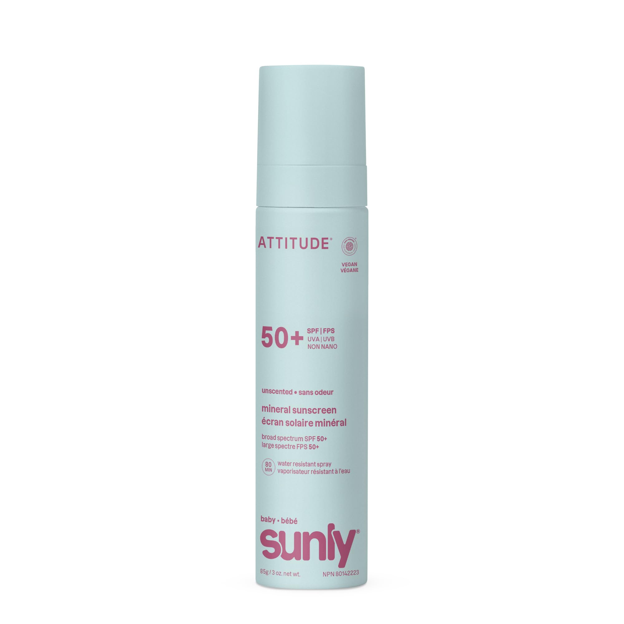 ATTITUDE Baby Mineral Sunscreen Lightweight Lotion SPF 50, Broad Spectrum Zinc Oxide, EWG Verified, Non-Nano, Water-Resistant 80 Minutes, Non-Greasy for Face & Body, Vegan, Unscented, 80 grams 🍁 All In One Marketplace Canada