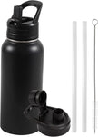 Insulated Water Bottle, 32oz Vacuum Stainless Steel Metal Sports Water Bottles with Stickers, Straw & Spout Lid (2 Lids), Double Walled to Keeps Hot and Cold, Leak Proof, BPA-Free, 32oz (Black) 🍁 All In One Marketplace Canada
