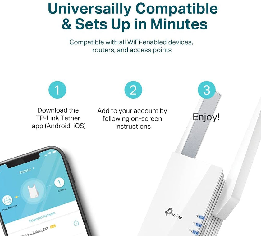 TP-Link AX1500 WiFi Extender Internet Booster (RE505X) - WiFi 6 Range Extender Covers up to 1,500 Sq.ft and 25 Devices, Dual Band, Up to 1.5Gbps Speed, AP Mode w/Gigabit Port, APP Setup 🍁 All In One Marketplace Canada