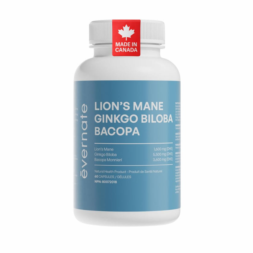 ALL-IN-ONE Lion's Mane 1,600 mg with Ginkgo Biloba 5,500 mg & Bacopa Monnieri 3,600 mg (Per Serving: 2 Capsules) – 3-in-1 Memory, Focus & Cognitive Support – 60 Vegan Capsules – Made in Canada 🍁 All In One Marketplace Canada