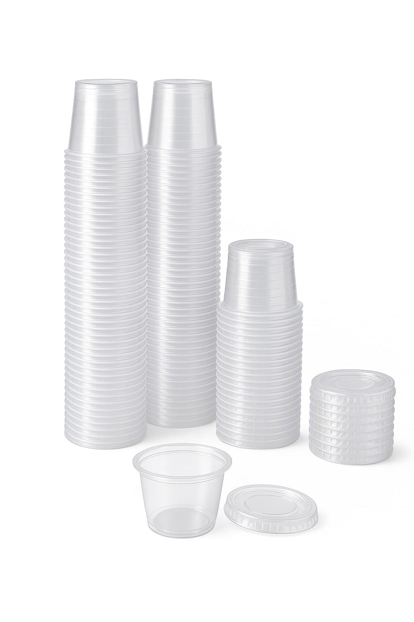 1 oz Portion Cups with Lids, 200 Sets Disposable Souffle Cups, Leak-Proof Jello Shot Cups, Clear Condiment Containers for Sauce, Dressing & Food Storage, Freezer Safe 🍁 All In One Marketplace Canada