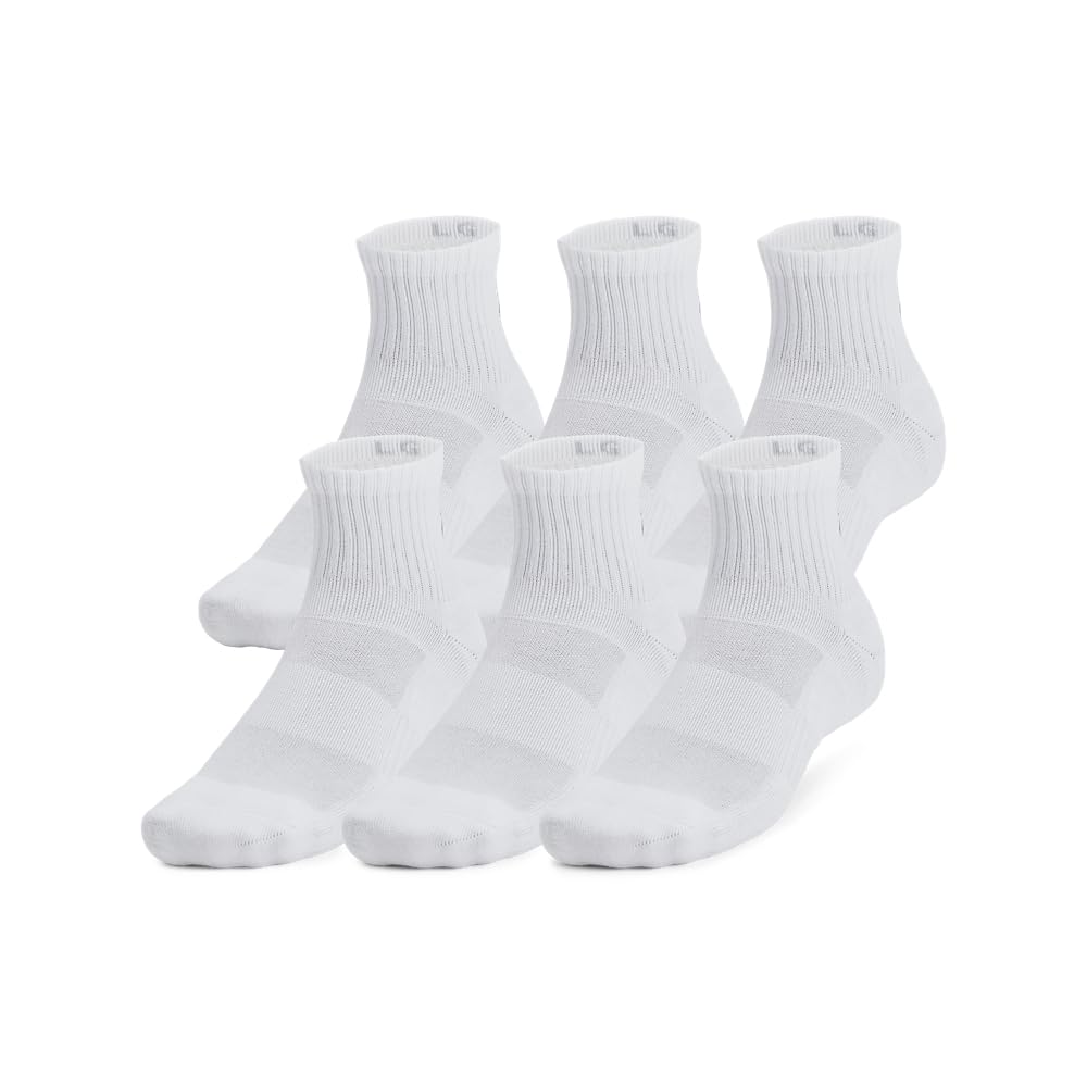 Under Armour Unisex-Adult Training Cotton Quarter Socks 6 Pack , (100) White / White / Black , Large 🍁 All In One Marketplace Canada