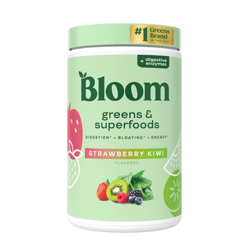 Bloom Nutrition Superfood Greens Powder, Digestive Enzymes with Probiotics and Prebiotics, Gut Health, Bloating Relief for Women, Chlorella, Juice Mix with Beet Root Powder, 25 SVG, Strawberry Kiwi 🍁 All In One Marketplace Canada