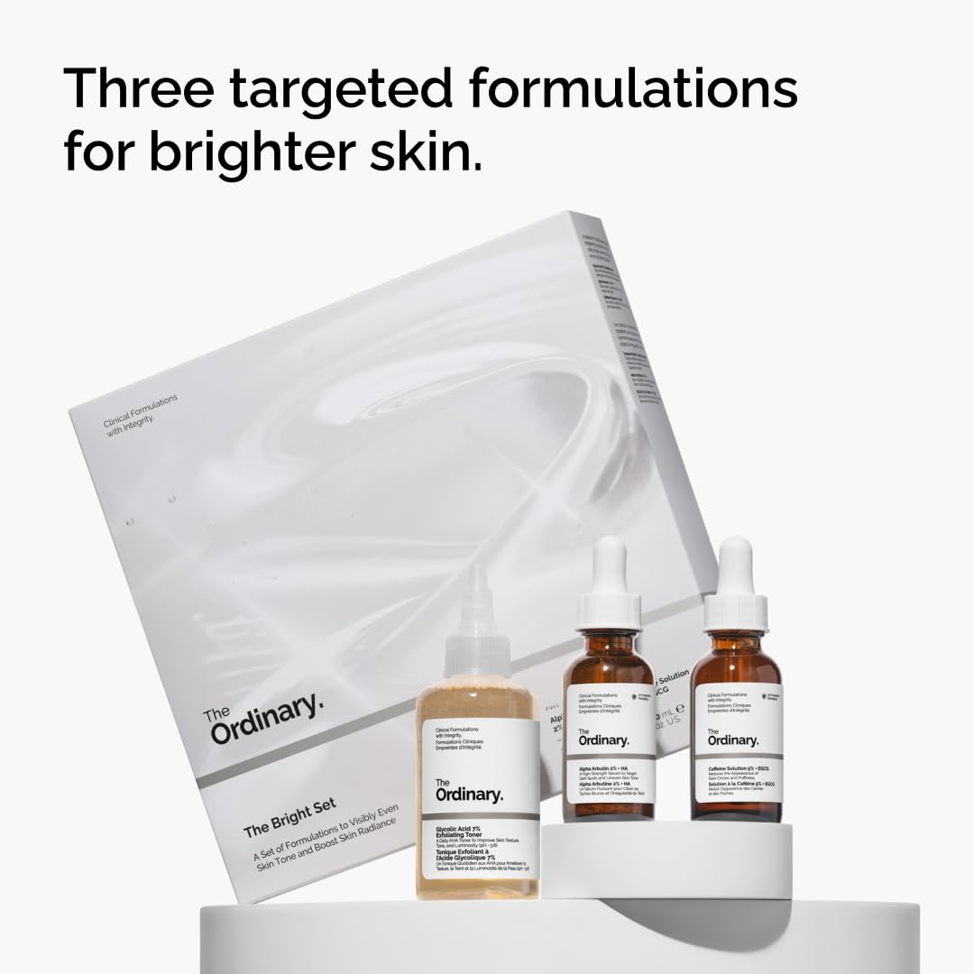 The Ordinary The Bright Set, 3-Step Regimen for Radiant, Even Skin Tone with Glycolic Acid 7% Exfoliating Toner, Alpha Arbutin 2% + HA, and Caffeine Solution 5% + EGCG Eye Serum | Skin Care Set 🍁 All In One Marketplace Canada