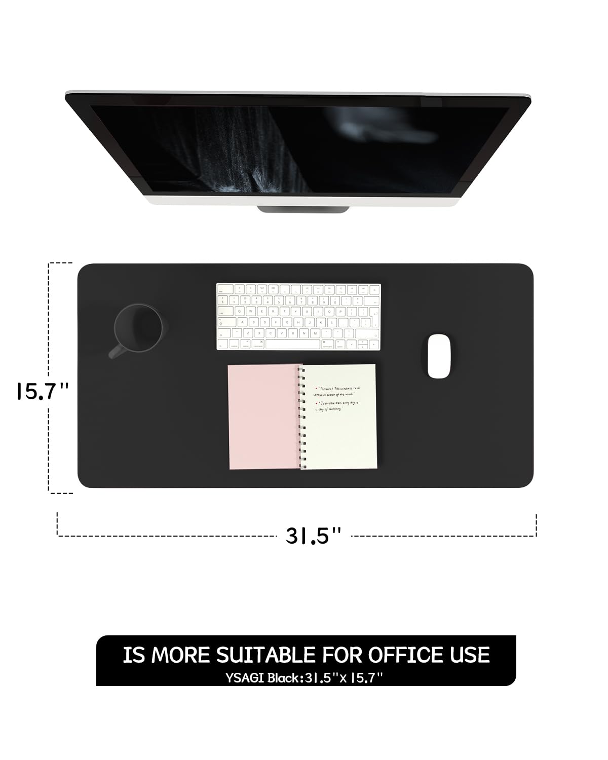 Non-Slip Desk Pad,Mouse Pad,Waterproof PVC Leather Desk Table Protector,Ultra Thin Large Desk Blotter, Easy Clean Laptop Desk Writing Mat for Office Work/Home/Decor(Black, 31.5