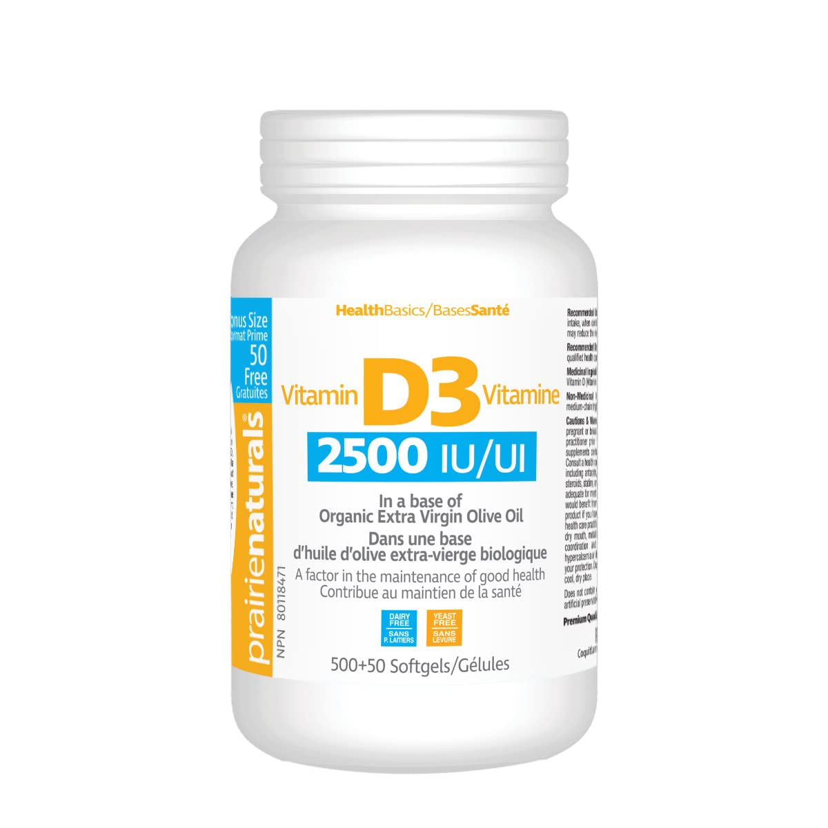 Prairie Naturals Vitamin d3 cholecalciferol 2,500iu softgel, 550 Count 🍁 All In One Marketplace Canada