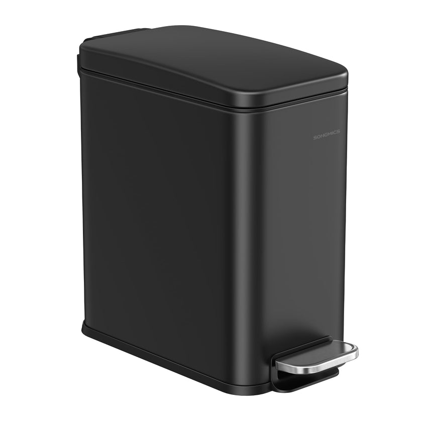 SONGMICS Bathroom Trash Can, Small Trash Bin with Lid, Slim for Small Spaces, Stainless Steel Garbage Can, Soft Close, 1.3 Gallon (5 L) Black ULTB560B05 🍁 All In One Marketplace Canada