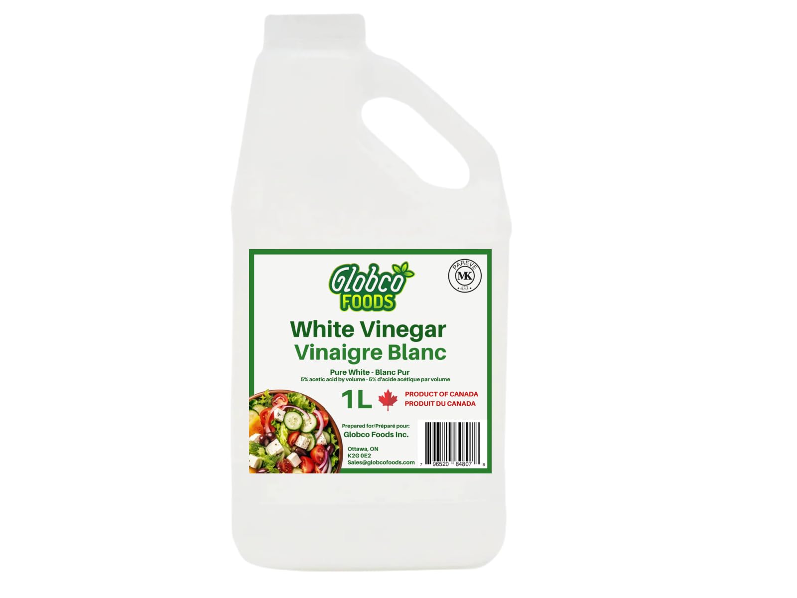 Globco Foods Pure White Vinegar 1L - Allergen-Free & Gluten-Free - No Additives - Ideal for Cooking & Cleaning - Multi-Purpose Cleaner for Kitchen, Bathroom & Laundry - Premium Quality- Made in Canada 🍁 All In One Marketplace Canada