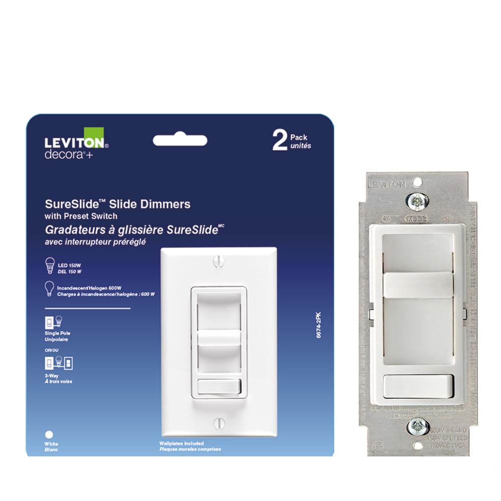 Leviton 2-Pack SureSlide Dimmer Switch for Dimmable LED, Halogen and Incandescent Bulbs, 6674-2PK, White 🍁 All In One Marketplace Canada