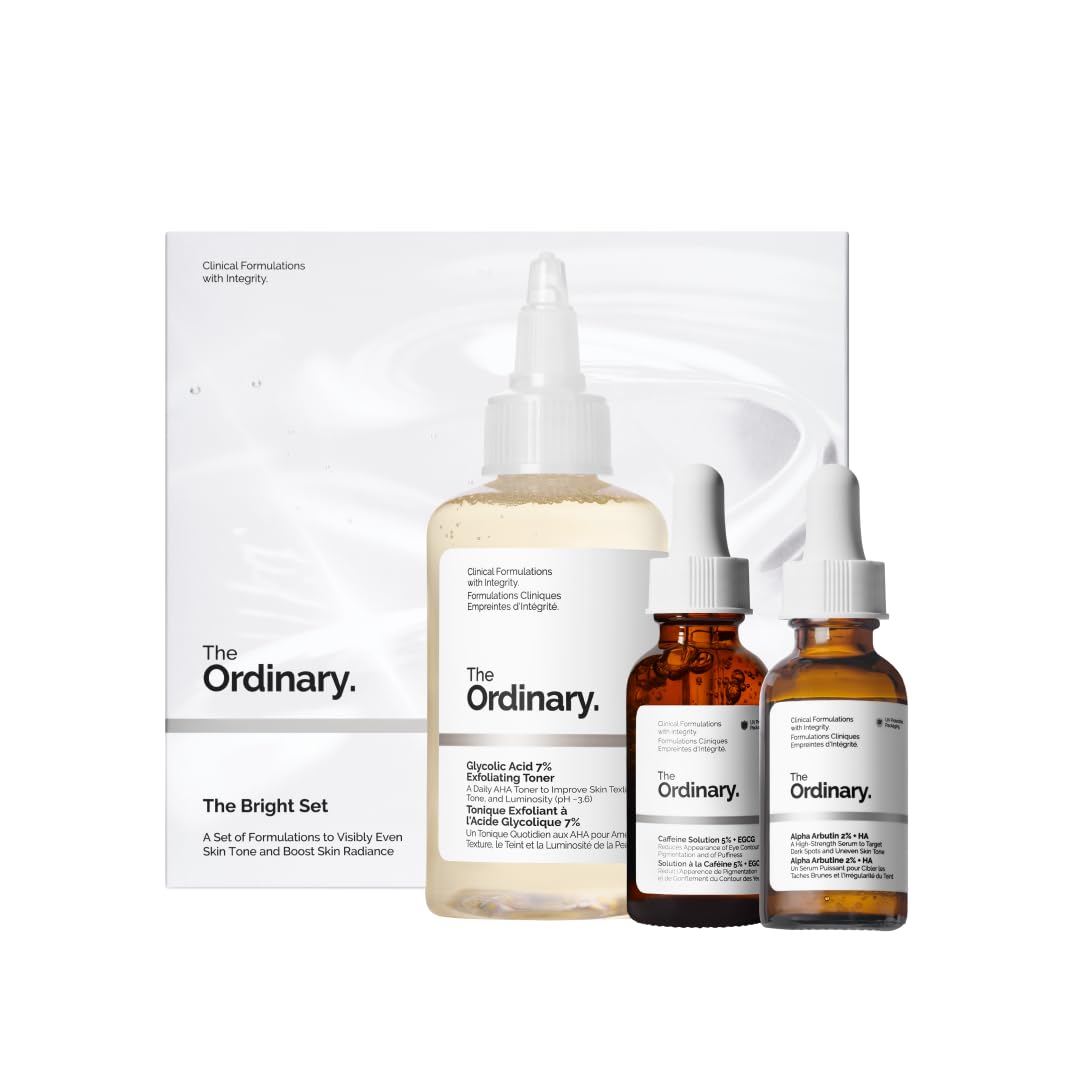 The Ordinary The Bright Set, 3-Step Regimen for Radiant, Even Skin Tone with Glycolic Acid 7% Exfoliating Toner, Alpha Arbutin 2% + HA, and Caffeine Solution 5% + EGCG Eye Serum | Skin Care Set 🍁 All In One Marketplace Canada