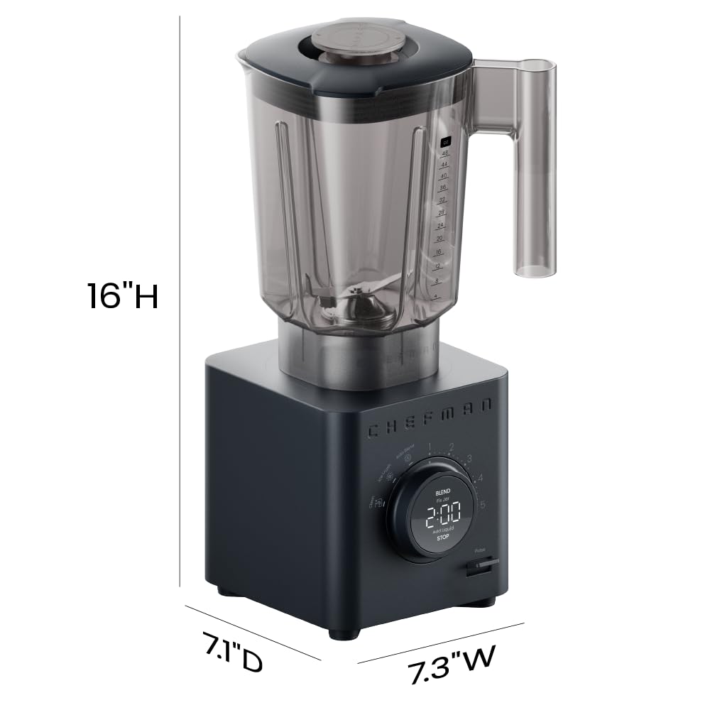 Chefman Obliterator 48 oz Countertop Blender for Smoothies, 1380W Motor to Crush Ice,Nuts & Frozen Fruit with Stainless Steel Blade Auto Blend Function, Includes Tamper & Scraper-MIDNIGHT 🍁 All In One Marketplace Canada