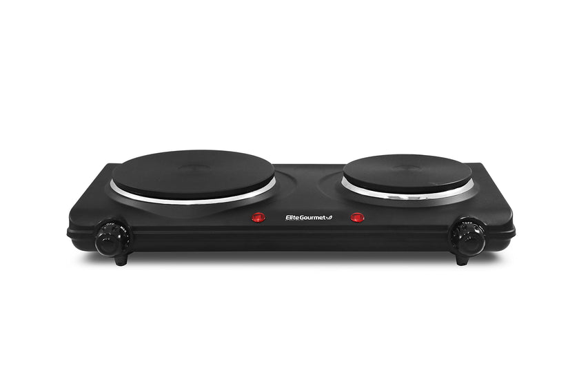 Elite Gourmet EDB-302BF Countertop Double Cast Iron Burner, 1500 Watts Electric Hot Plate, Temperature Controls, Power Indicator Lights, Easy to Clean, Black 🍁 All In One Marketplace Canada