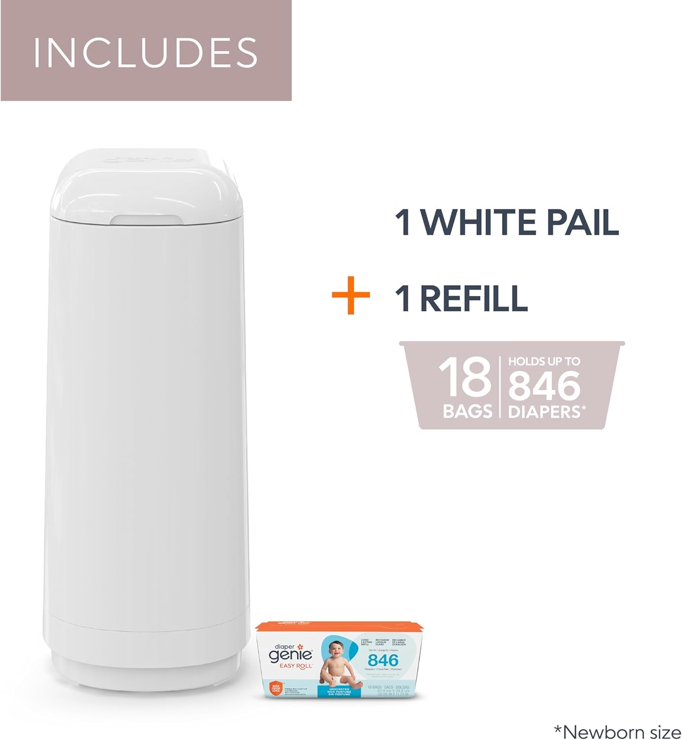 Diaper Genie Essence Pail, White with 18 Easy Roll Refill Bags 🍁 All In One Marketplace Canada