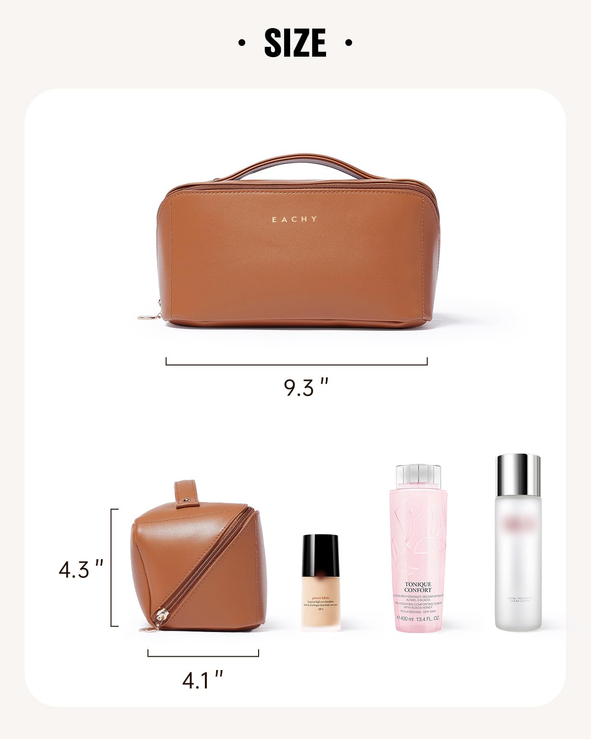 EACHY Travel Makeup Bag,Large Capacity Cosmetic Bags for Women,Waterproof Portable Pouch Open Flat Toiletry Bag Make up Organizer with Divider and Handle, Gifts for Women (Brown, Medium) 🍁 All In One Marketplace Canada