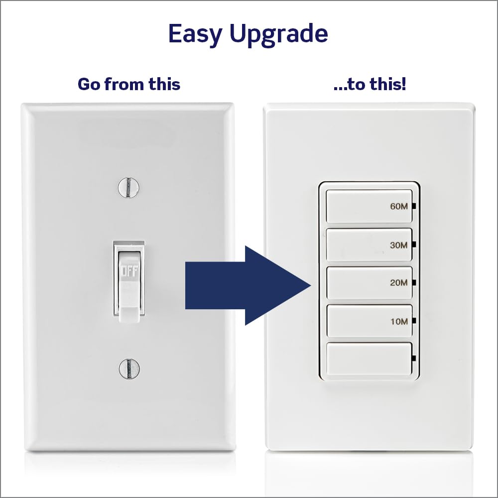 Leviton Countdown Timer Switch, 10-20-30-60 min, No Neutral Required, Single Pole, 15 Amp, DT160-1LW, White 🍁 All In One Marketplace Canada
