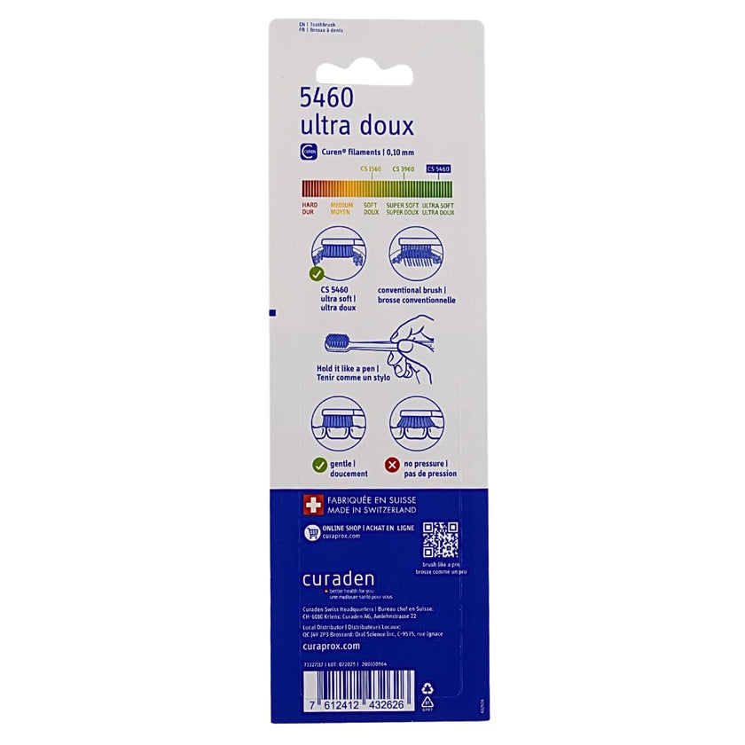 Curaprox CS 5460 Ultra Soft Toothbrush (3-Pack Bilingual) - Gentle Soft Bristles Tooth Brush for Sensitive Gums - Premium Swiss Oral Care Recommended by Dentists - For Adults & Teens 🍁 All In One Marketplace Canada