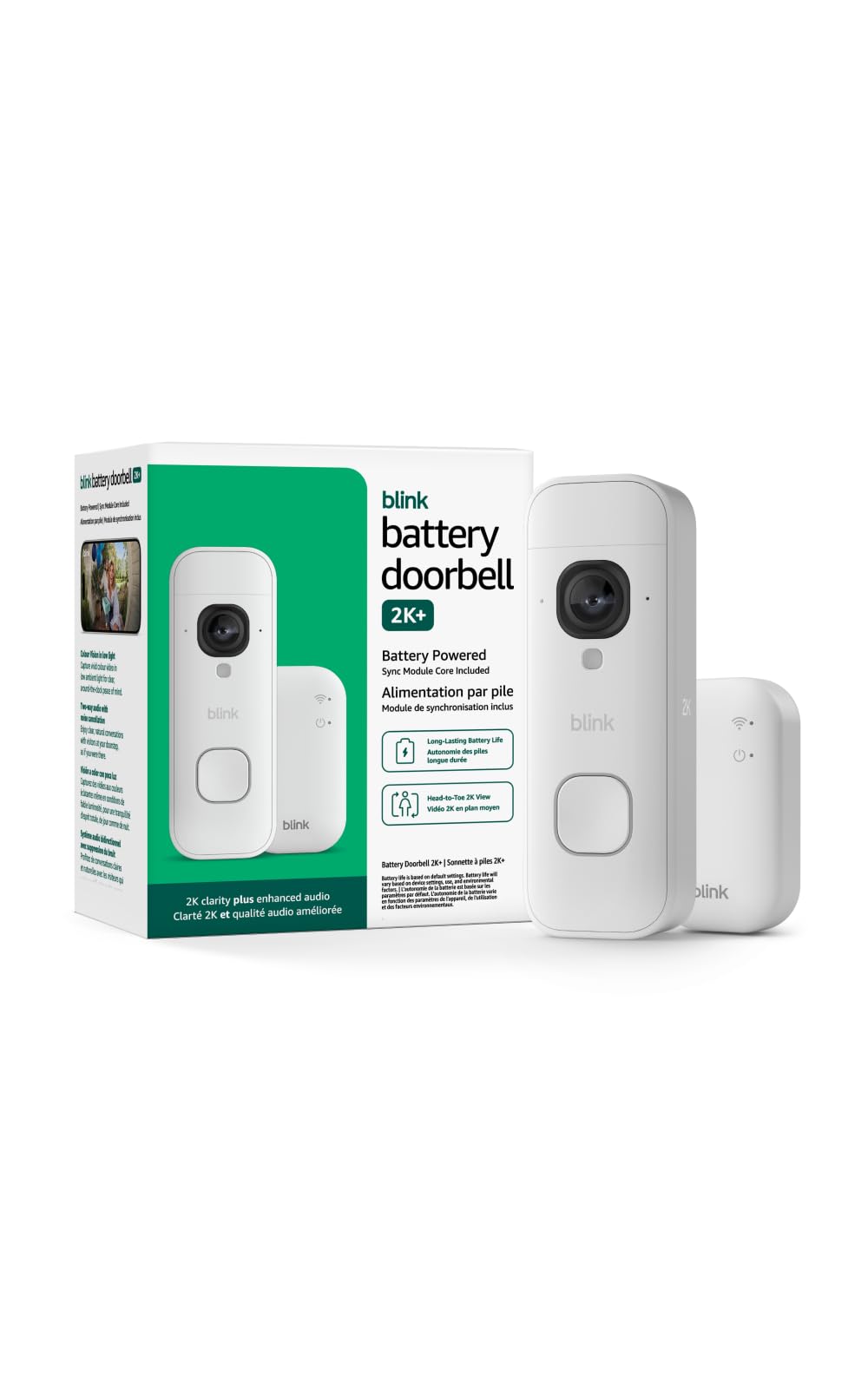 Blink Battery Doorbell 2K+ (newest model) — Wireless video doorbell, 2K video resolution, enhanced audio. Sync Module Core included – System (White) 🍁 All In One Marketplace Canada