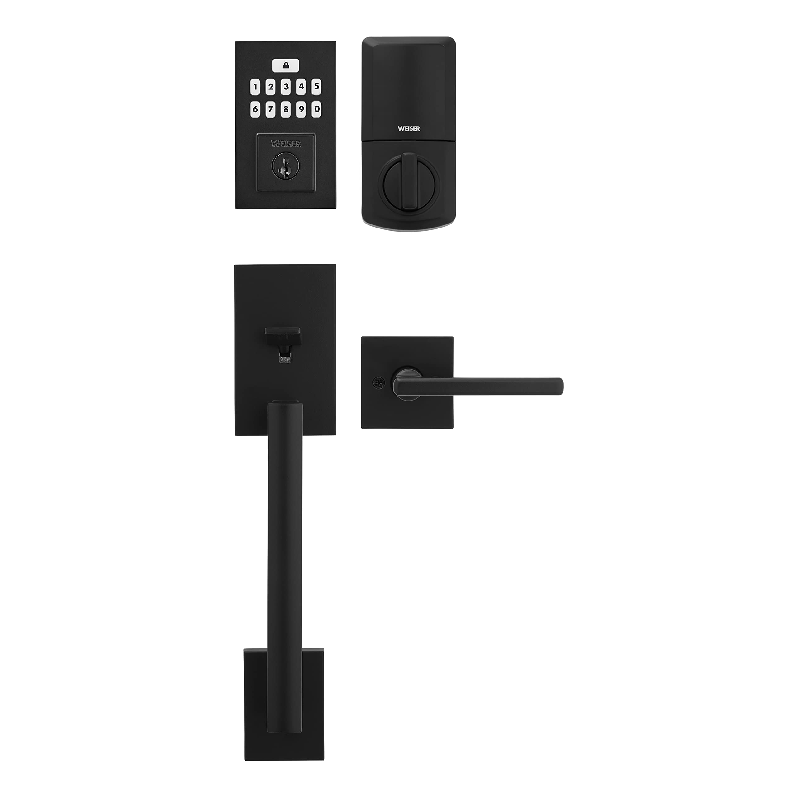 Weiser Matte Black Front Door Lock and Handle Set, SmartCode Keypad Door Lock with San Clemente Handleset & Halifax Interior Door Handle, Keyless Entry Door Lock, Front Door Handles with Deadbolt Lock 🍁 All In One Marketplace Canada