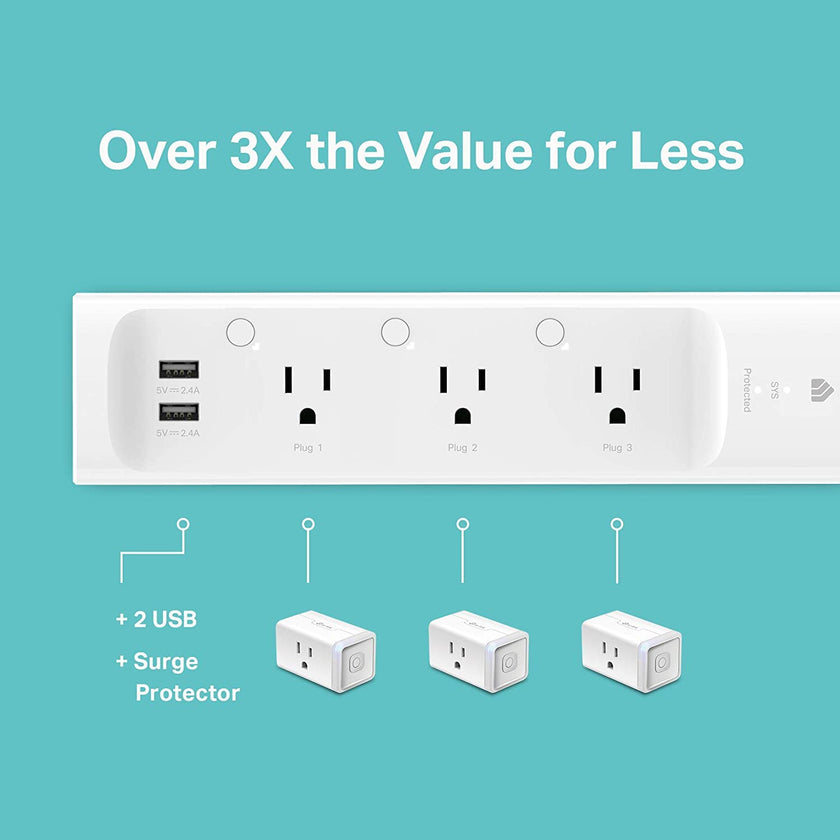 Kasa Smart Plug Power Strip by TP-Link (KP303) - Surge Protector with 3 Smart Outlets and 2 USB Ports, Works with Alexa Echo and Google Home, 2.4 Ghz Wifi Required, No Hub Required 🍁 All In One Marketplace Canada