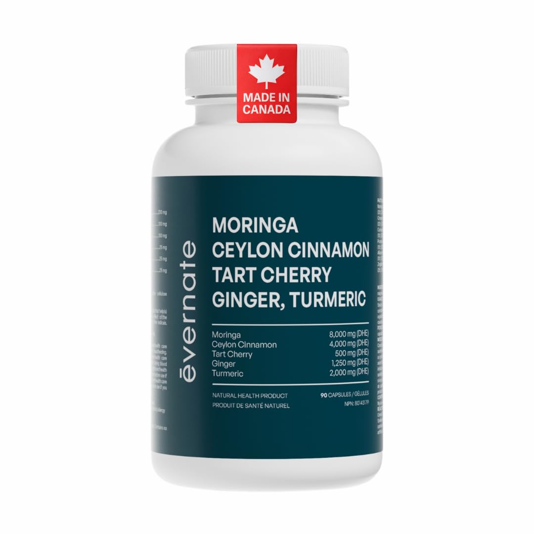 ALL-IN-ONE Moringa 8000 mg with Ceylon Cinnamon 4000 mg, Tart Cherry, Turmeric, Ginger & Garlic (Per Serving: 2 Capsules) – Antioxidant, Detox, Energy & Metabolic Support – Made in Canada 🍁 All In One Marketplace Canada