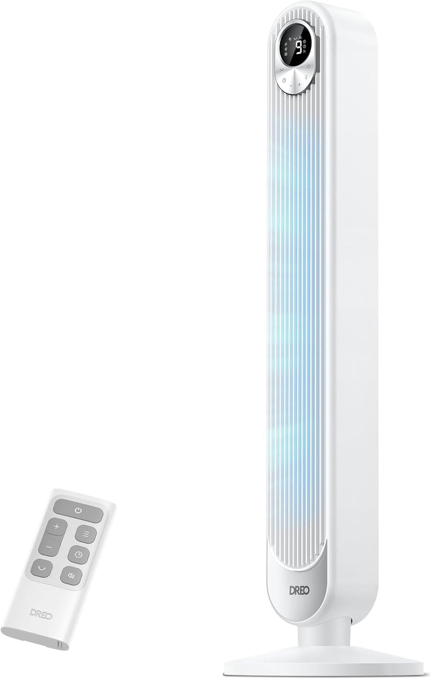 DREO Tower Fan 42 Inch, Cruiser Pro T1 Quiet Oscillating Bladeless Fan with Remote, 6 Speeds, 4 Modes, LED Display, 12H Timer, White Floor Standing Fan Powerful for Indoor Home Bedroom Office Room 🍁 All In One Marketplace Canada