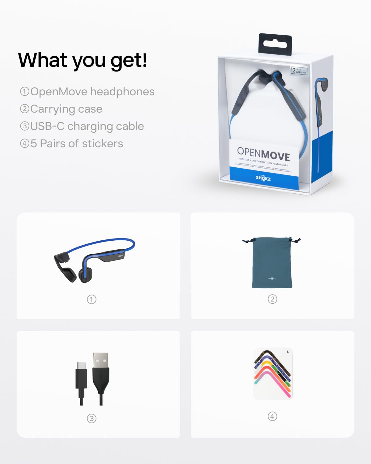 Shokz (AfterShokz) OpenMove - Open-Ear Bluetooth Sport Headphones - Bone Conduction Wireless Earphones - Sweatproof for Running and Workouts, with Sticker Pack (Blue) 🍁 All In One Marketplace Canada