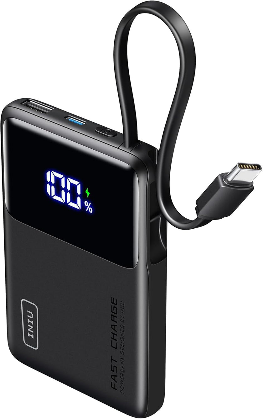 INIU 45W Power Bank, Slimmest 10000mAh Portable Charger with Built in USB C Cable, Fast Charging USB C in&Out Battery Pack, Travel External Phone Charger for iPhone 17 16 15 Samsung S25 S24 iPad etc 🍁 All In One Marketplace Canada