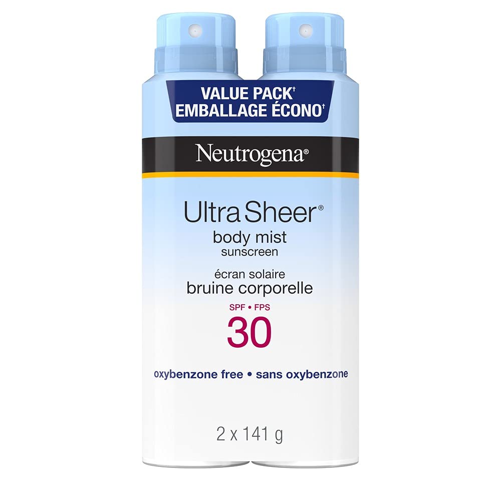 Neutrogena ultra Sheer Body Mist Sunscreen Spray Spf 30 Duo Pack With Uva/uvb Broad Spectrum Sun Protection, lightweight, Water-resistant, Oil-Free, non-comedogenic & Oxybenzone-Free, 2 X, 141 Grams 🍁 All In One Marketplace Canada