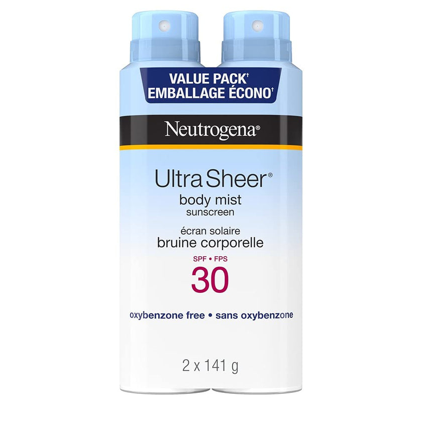 Neutrogena ultra Sheer Body Mist Sunscreen Spray Spf 30 Duo Pack With Uva/uvb Broad Spectrum Sun Protection, lightweight, Water-resistant, Oil-Free, non-comedogenic & Oxybenzone-Free, 2 X, 141 Grams 🍁 All In One Marketplace Canada