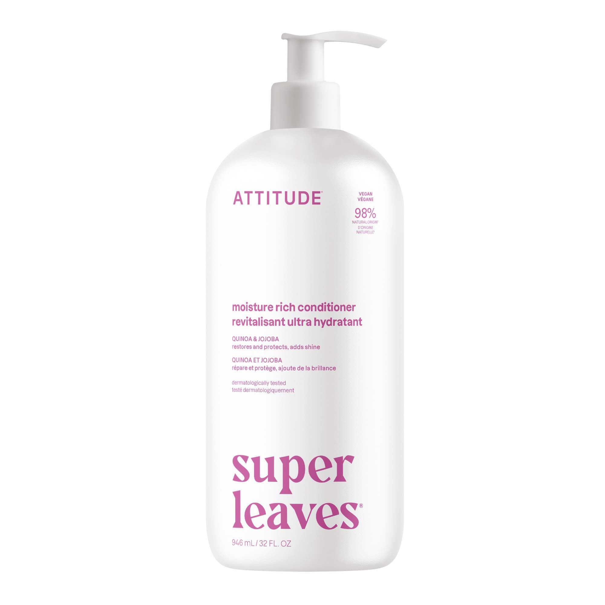 ATTITUDE Moisture Rich Hair Conditioner, Made in Canada, For Dry and Damaged Hair, Naturally Derived Ingredients, Vegan Detangler, Dermatologiocally Tested, Quinoa and Jojoba, 946 mL 🍁 All In One Marketplace Canada