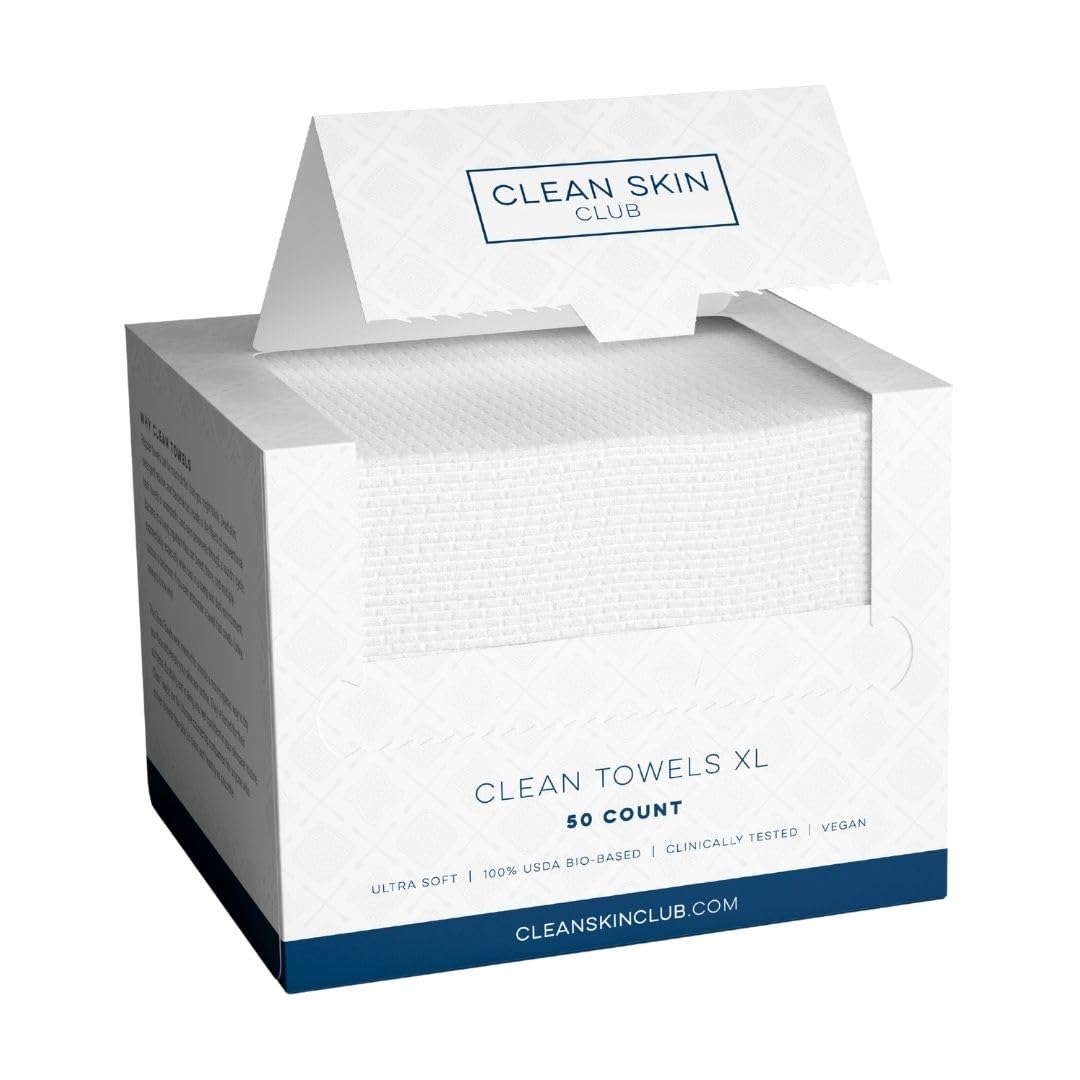 Clean Skin Club Clean Towels XL®, 100% USDA Biobased Face Towel, Disposable Face Towelette, Eczema Association Accepted, Makeup Remover Dry Wipes, Ultra Soft, 50 ct per pack, 2 Packs, 100 Ct Total 🍁 All In One Marketplace Canada
