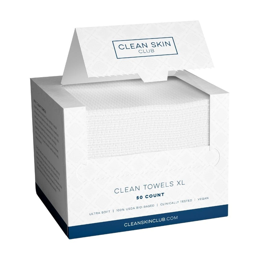 Clean Skin Club Clean Towels XL®, 100% USDA Biobased Face Towel, Disposable Face Towelette, Eczema Association Accepted, Makeup Remover Dry Wipes, Ultra Soft, 50 ct per pack, 2 Packs, 100 Ct Total 🍁 All In One Marketplace Canada