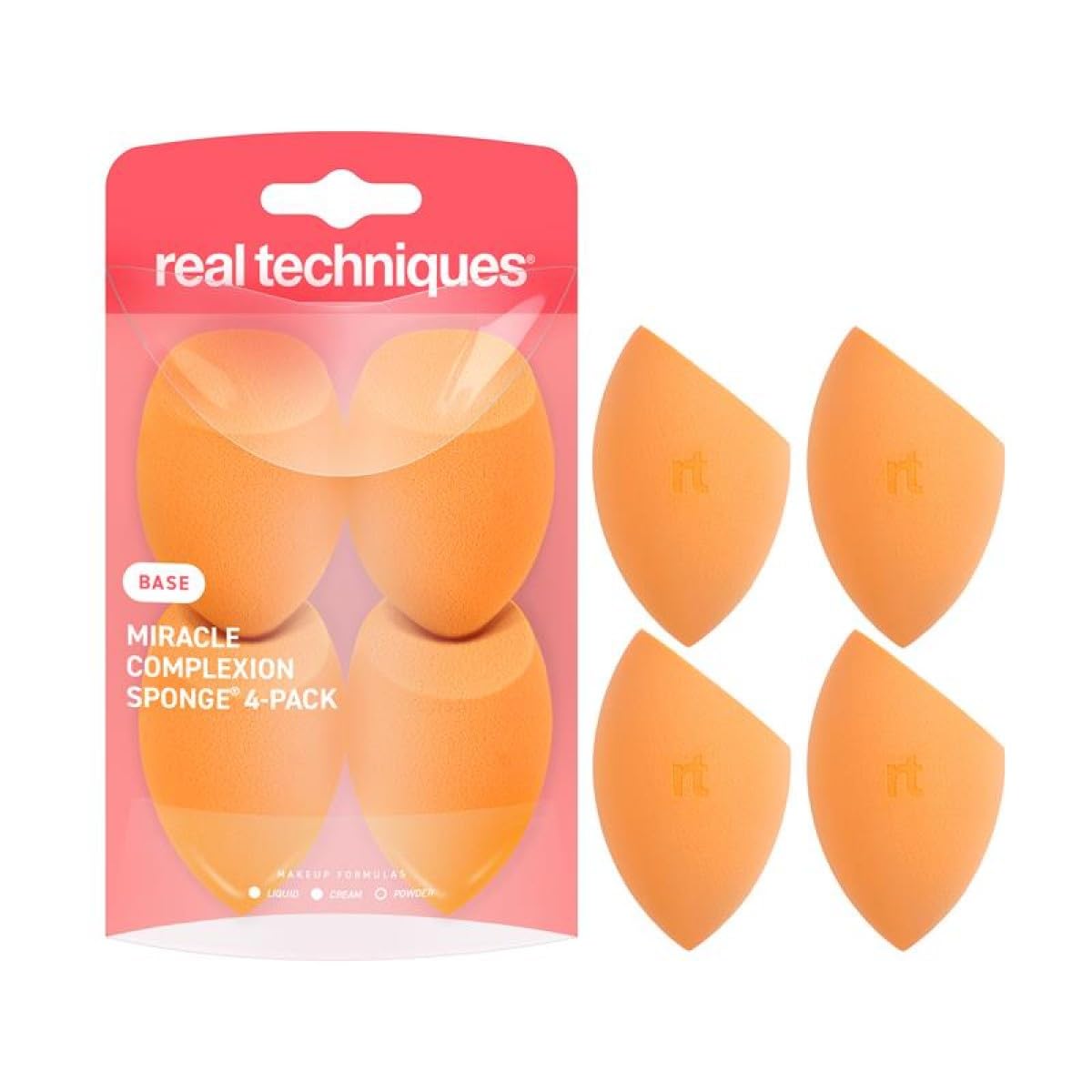 Real Techniques Miracle Complexion Sponge, Makeup Blender for Liquid and Cream Foundation, Full Coverage, Streak-Free Professional Makeup Tool, Cruelty Free, Vegan, Latex Free, 4 Count 🍁 All In One Marketplace Canada