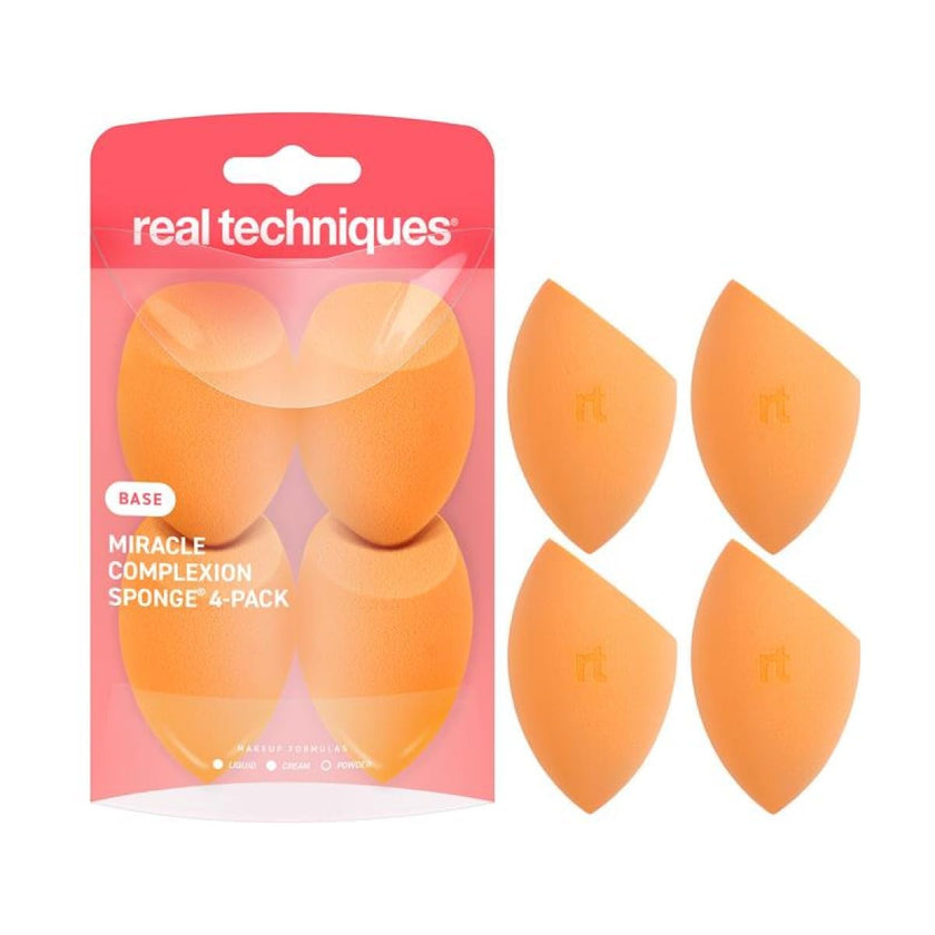 Real Techniques Miracle Complexion Sponge, Makeup Blender for Liquid and Cream Foundation, Full Coverage, Streak-Free Professional Makeup Tool, Cruelty Free, Vegan, Latex Free, 4 Count 🍁 All In One Marketplace Canada