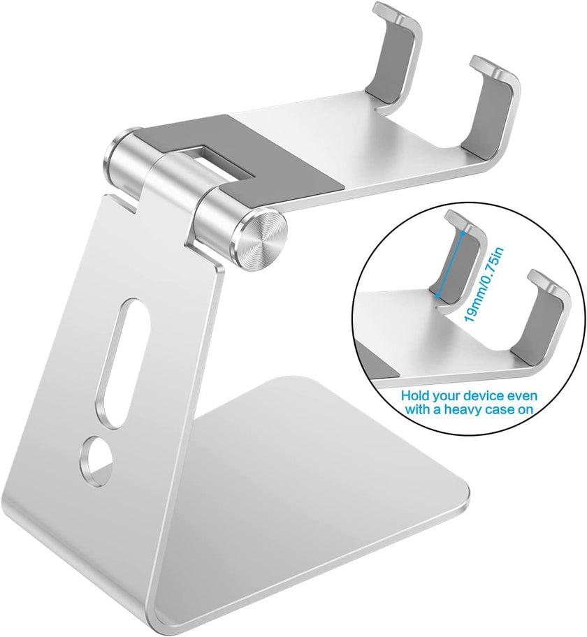 Adjustable Cell Phone Stand, OMOTON C2 Aluminum Desktop Phone Holder Dock Compatible with iPhone 17/16/15/14 Pro Max/Pro/Air and Other Smart Phones, Silver 🍁 All In One Marketplace Canada