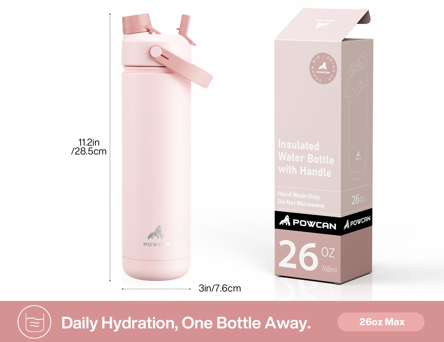 POWCAN 26 oz Insulated Water Bottle with 2-in-1 Straw and Spout Lid, Keep Cold 24H, Leak-Proof, Fits in Car Cup Holder, Stainless Steel Water Bottle for Sports, Travel, and School (Cotton Candy) 🍁 All In One Marketplace Canada